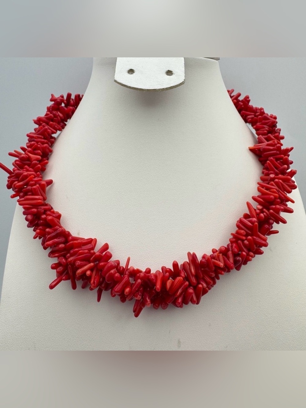 Red Coral Chip Statement Necklace Adjustable Bold Beaded Collar